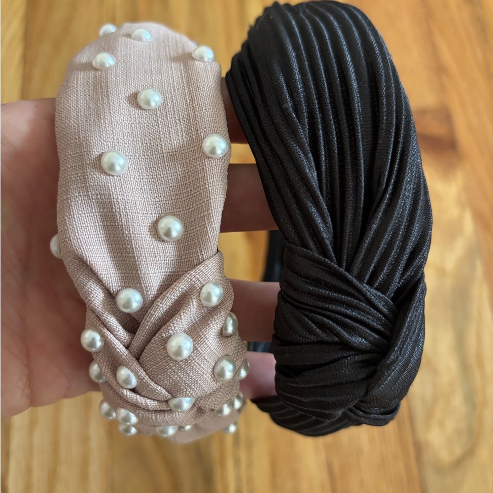 Stylish Headband Set - Black and Tan with pearls